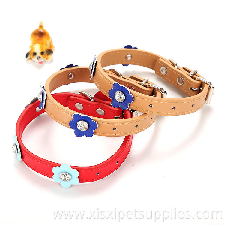 wholesale Single Row Small Flower Leather PU Pet Collars for Dogs